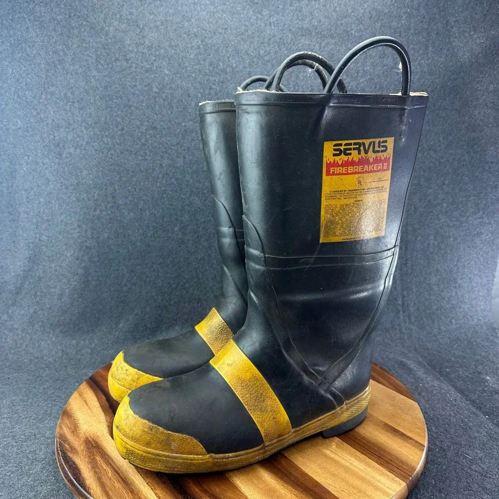 Servus Firebreaker II Mens 9.5 Wide Firefighting Boots Steel Toe Rubber Black